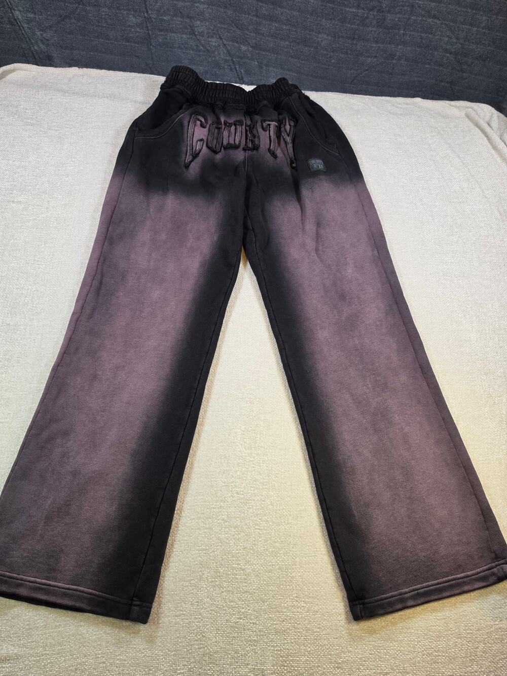 Country XS Women’s Sweatpants Black Faded Gradient Embroidered Logo Flare Bottom